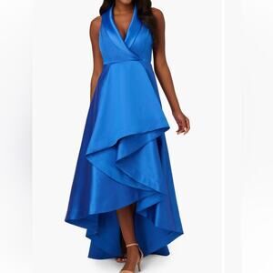 NWT Adrianna Papell high low tuxedo satin gown in Ultra Blue Royal Cobalt, 4